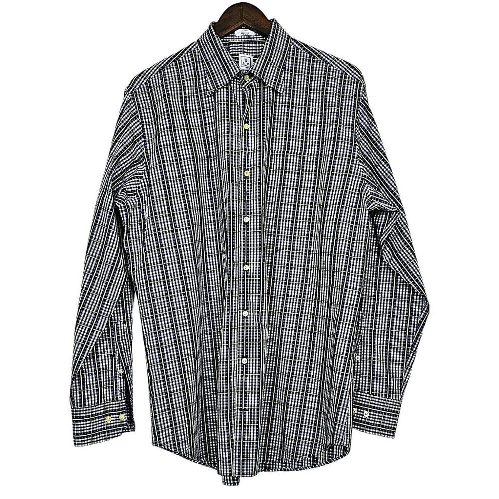 Peter Millar Long Sleeve Navy/Tan Plaid Button Up Shirt Size L